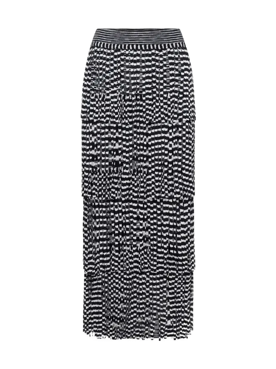 Simon Miller Za Za Knit Fringe Skirt In Black/White Space Dye
