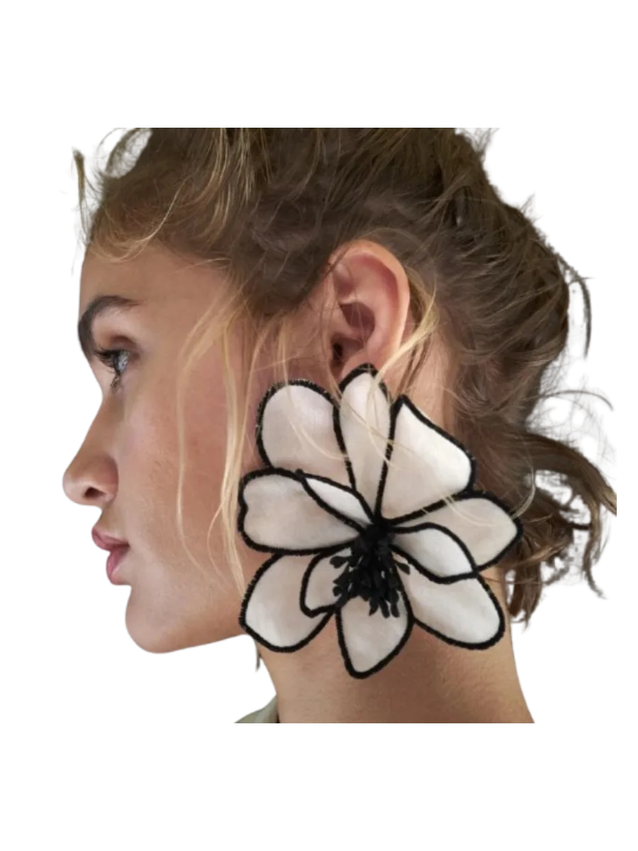 Zara ZARA Authentic LARGE ECRU FLORAL EARRINGS NWT Lightweight Fabric