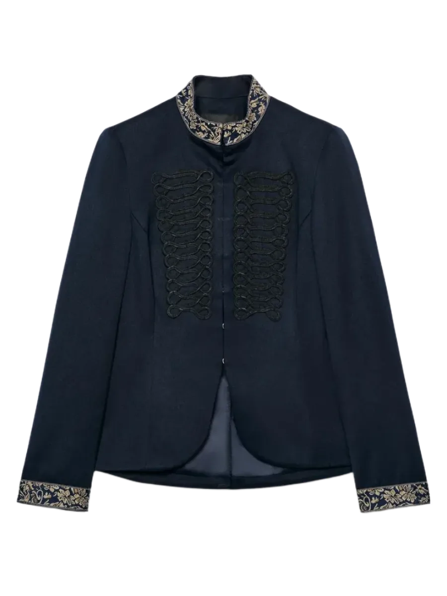 Zara Zw Collection Contrast Embroidered Frog Fastening Wool Jacket