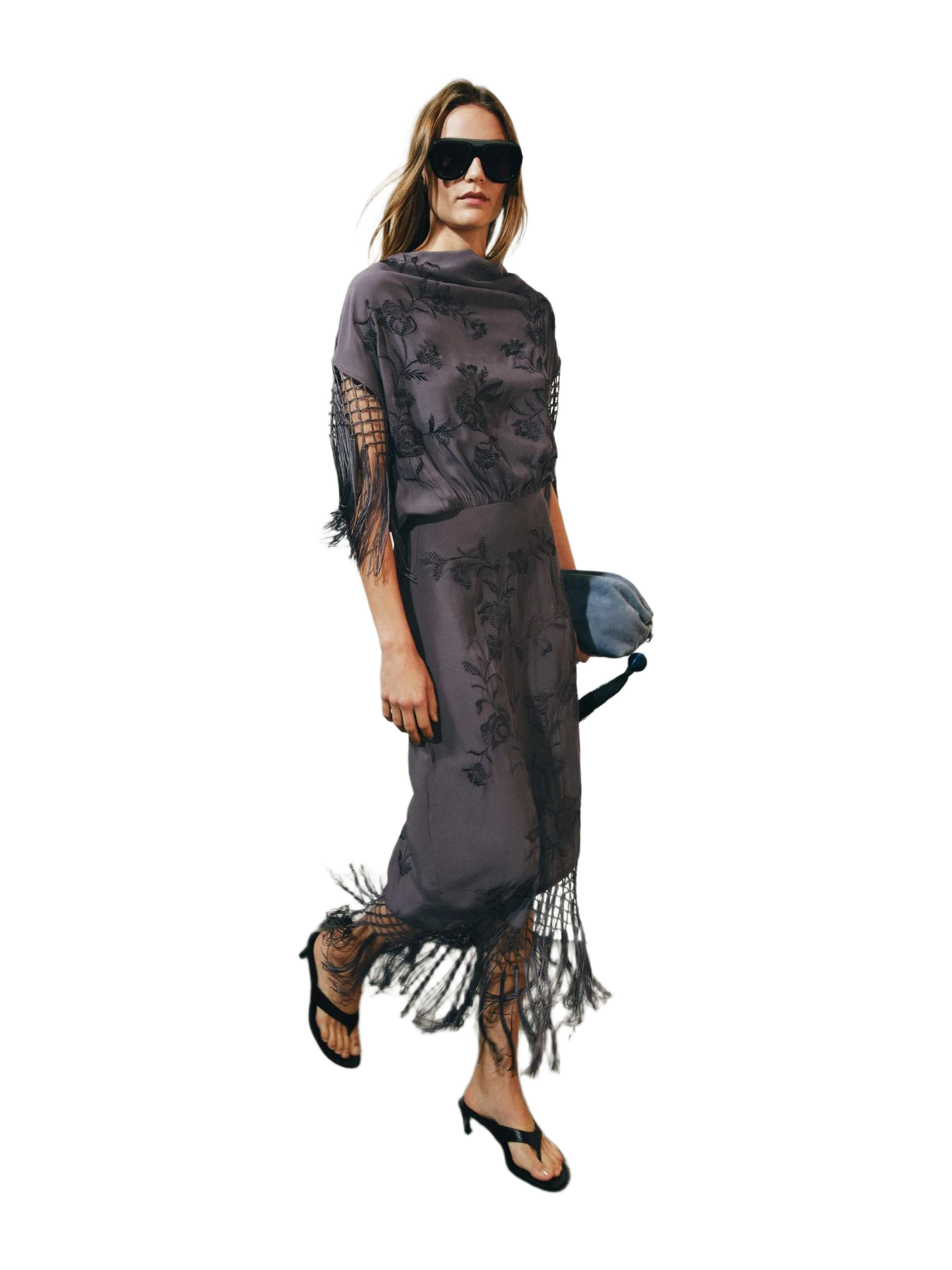 Zara Zw Collection Embroidered Fringe Dress