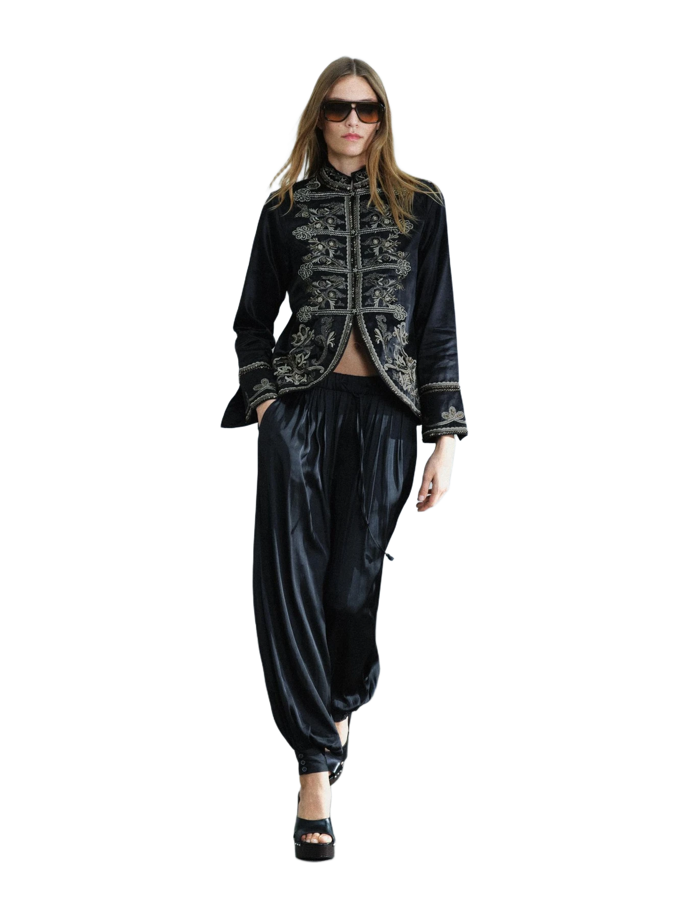 Zara Zw Collection Embroidered Frog Fastening Jacket