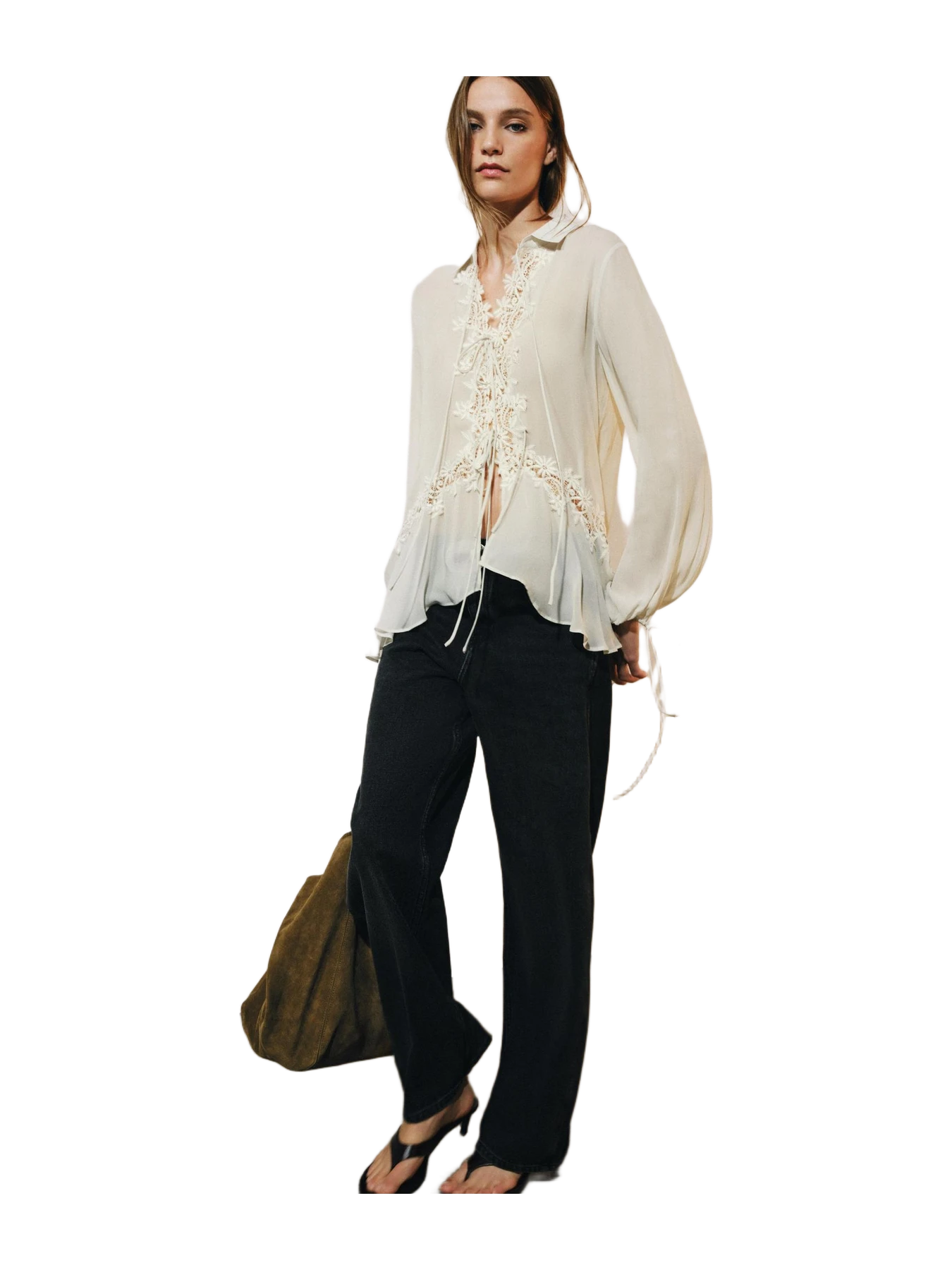 Zara Zw Collection Embroidered Lace Blouse