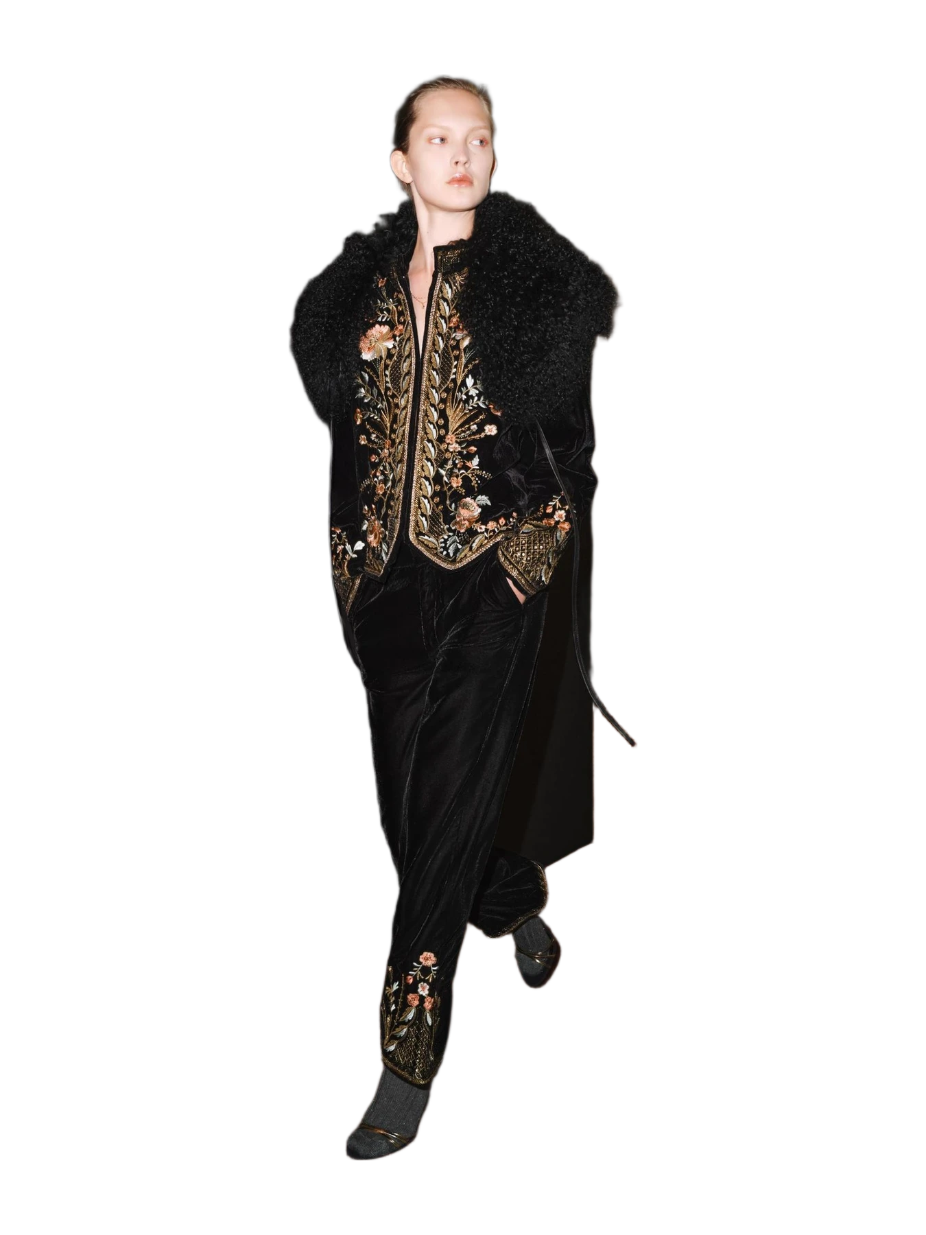 Zara Zw Collection Embroidered Velvet Jacket